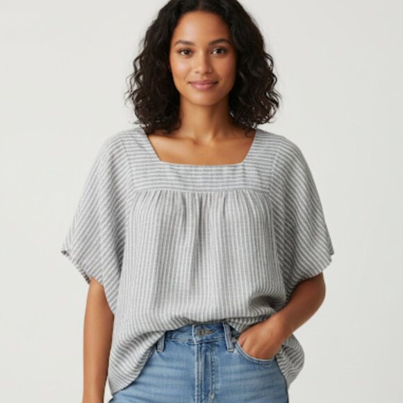 Beachlunchlounge Grey Pinstripe Zoey Top with Open Sleeves Square Neckline S - Picture 1 of 6